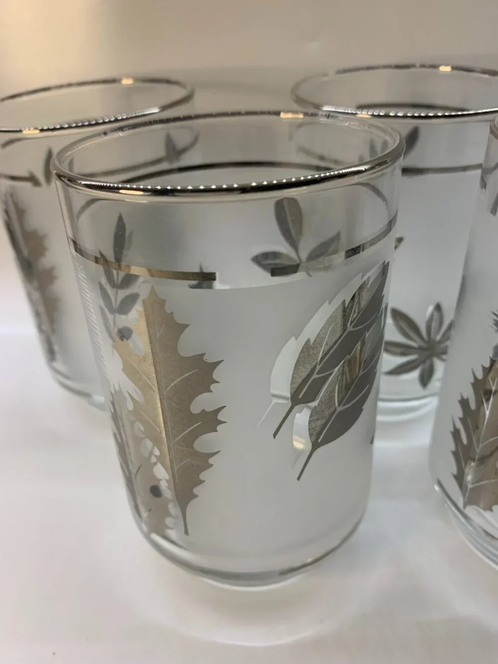 Vintage Libbey Silver Foliage Glasses 12 oz Set of 4